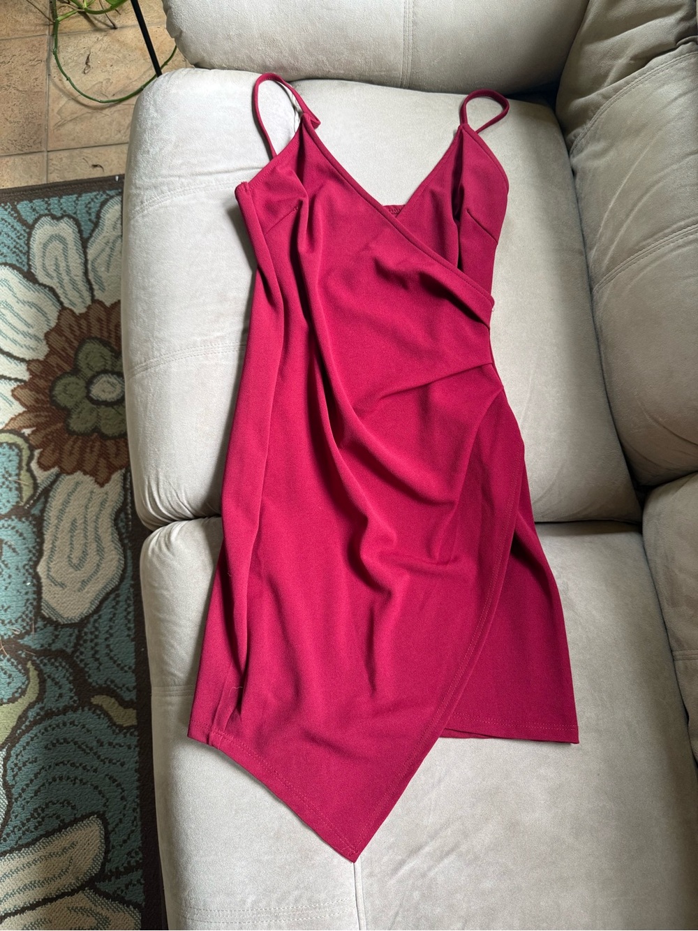 Fuchsia Spaghetti-Strap Wrap Mini Dress